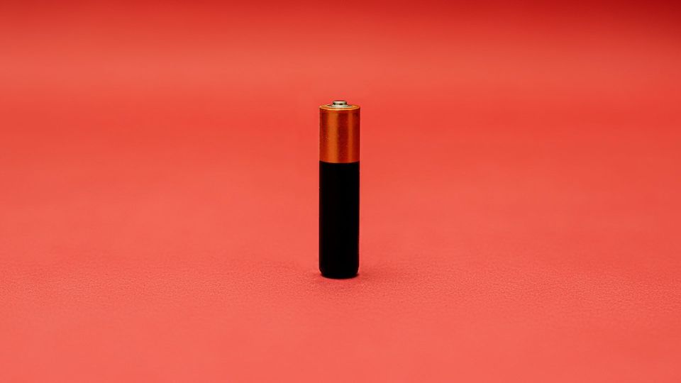 A battery standing on its end.