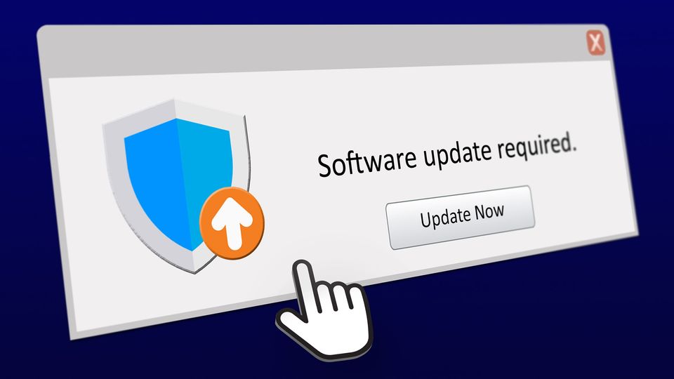 A system notification with the words "Software update required." and an "Update Now" button.