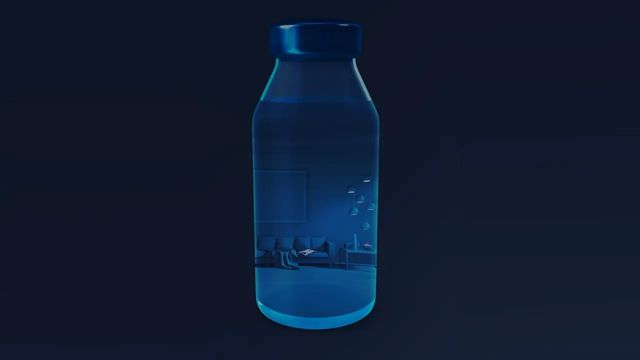 A bottle with a living room scene inside it. 