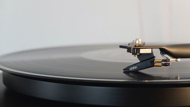 A vinyl record spinning.  