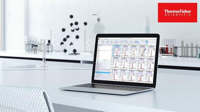 Science lab with laptop on a desk showing research results 