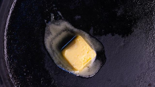 Butter melting in a pan. 
